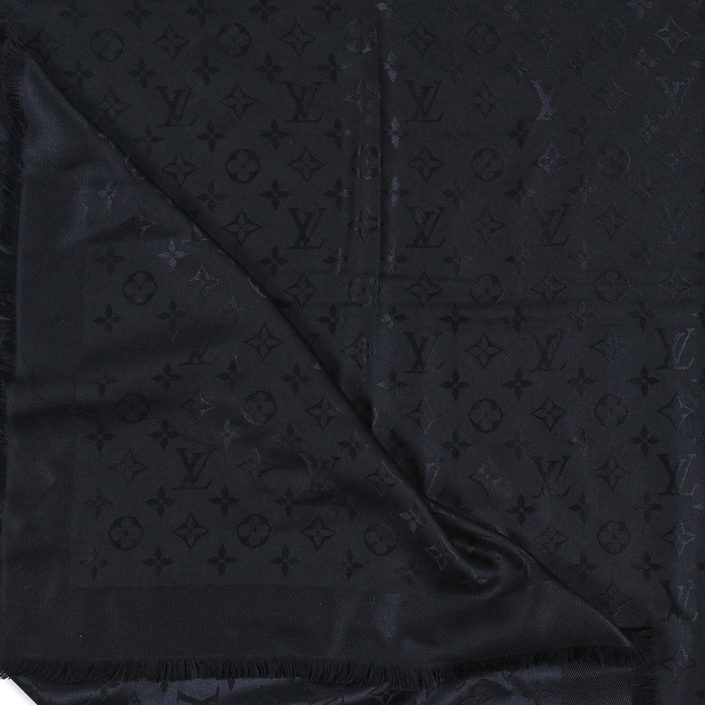 LOUIS VUITTON Silk Wool Monogram Shawl Black