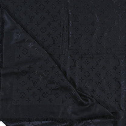 Louis Vuitton LOUIS VUITTON Silk Wool Monogram Shawl Black 4 of 4