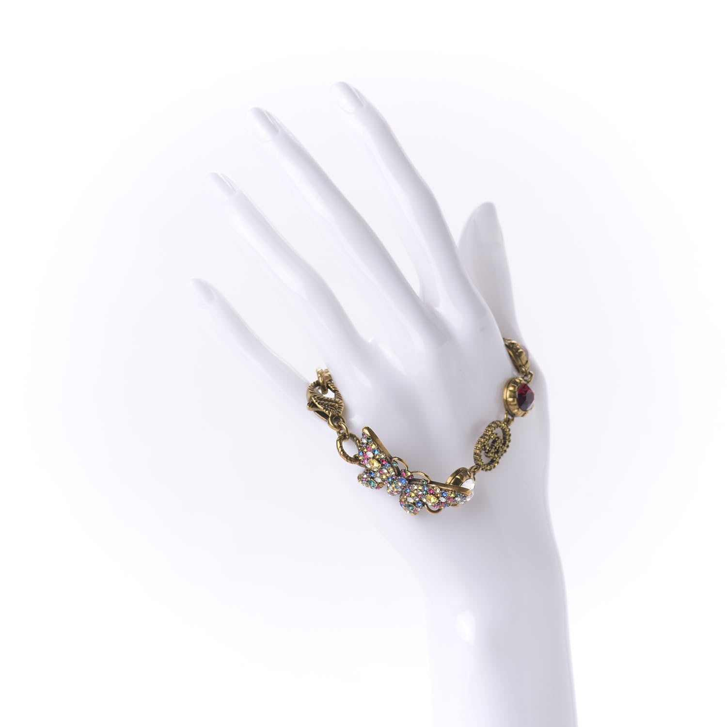 Gucci Crystal Butterfly Bracelet Aged Gold Multicolor 2 of 6