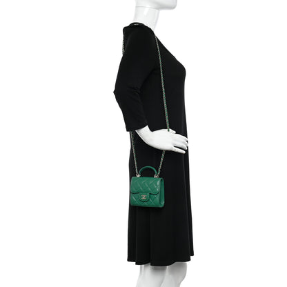 Chanel Lambskin Quilted Top Handle Flap Clutch With Chain Green 2 of 11