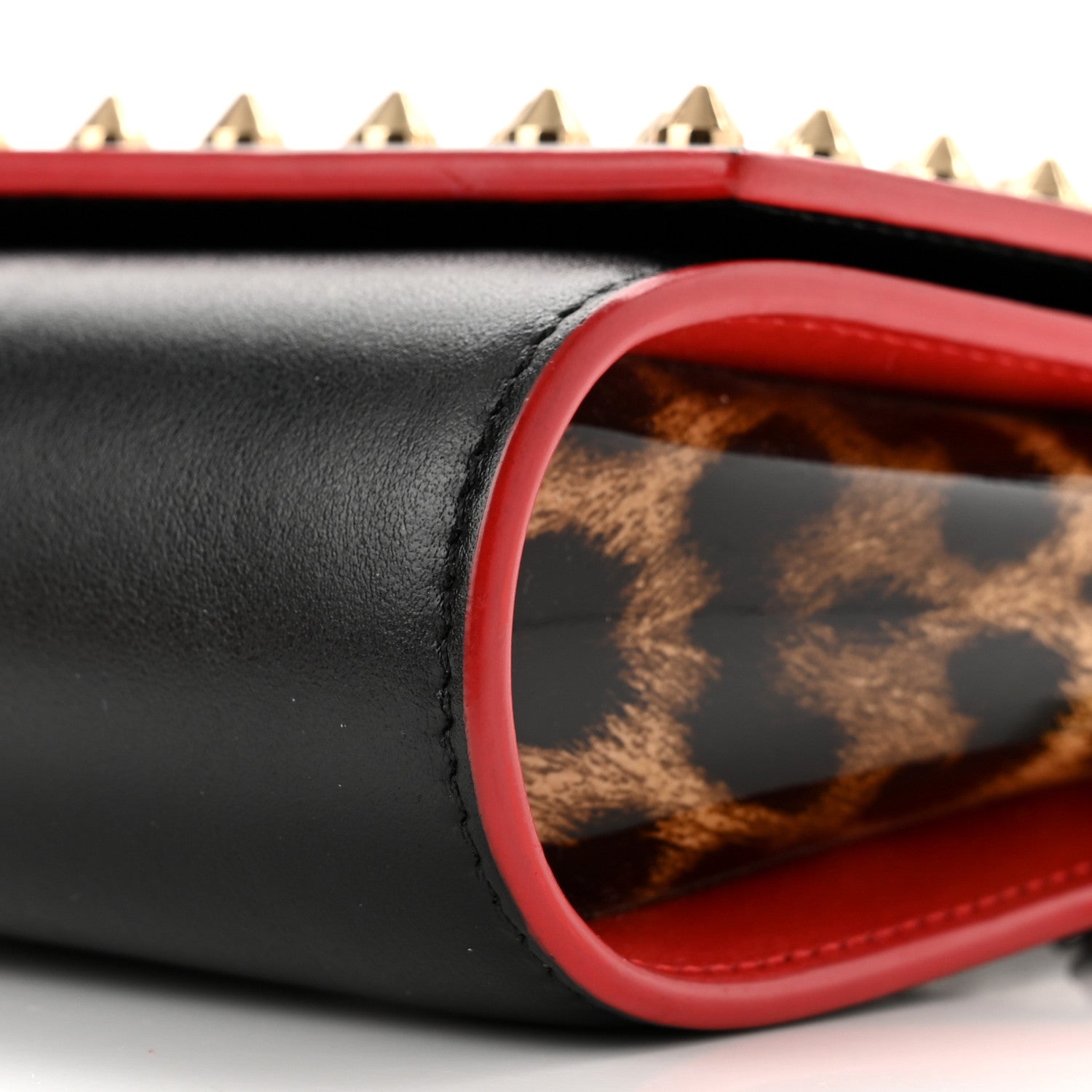 Christian Louboutin Calfskin Patent Leopard Spikes Paloma Clutch Black 10 of 10