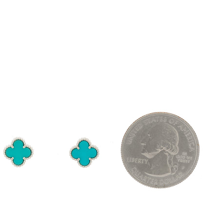 Van Cleef & Arpels 18K White Gold Turquoise Sweet Alhambra Earrings 2 of 5