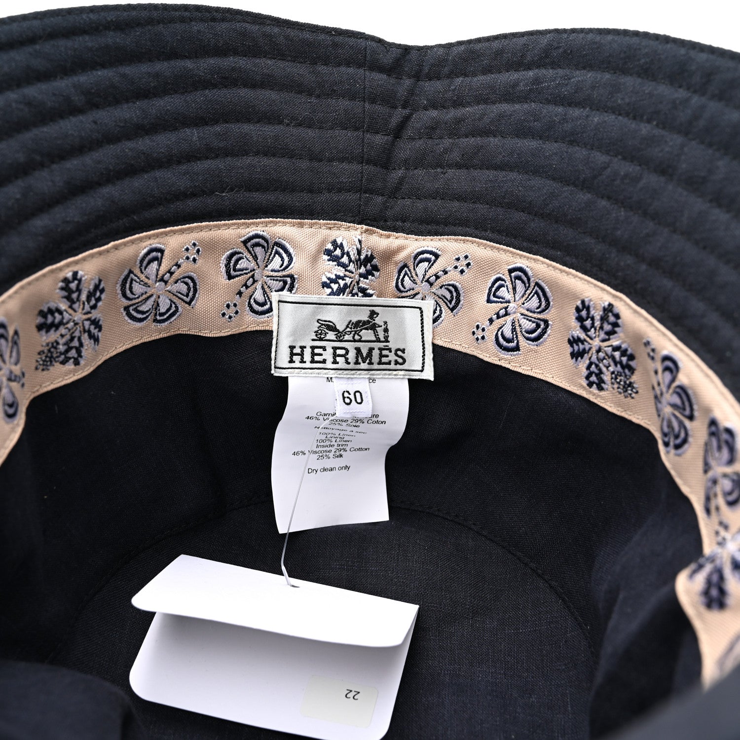 Hermes Toile De Lin Lavee Fred Bucket Hat 60 Marine 8 of 8