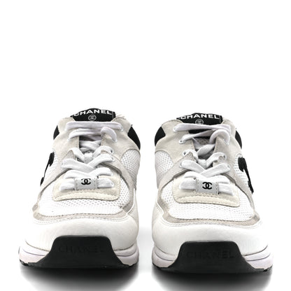 Chanel Mesh Suede Calfskin Grained Calfskin Womens CC Sneakers 38.5 White Black 2 of 8