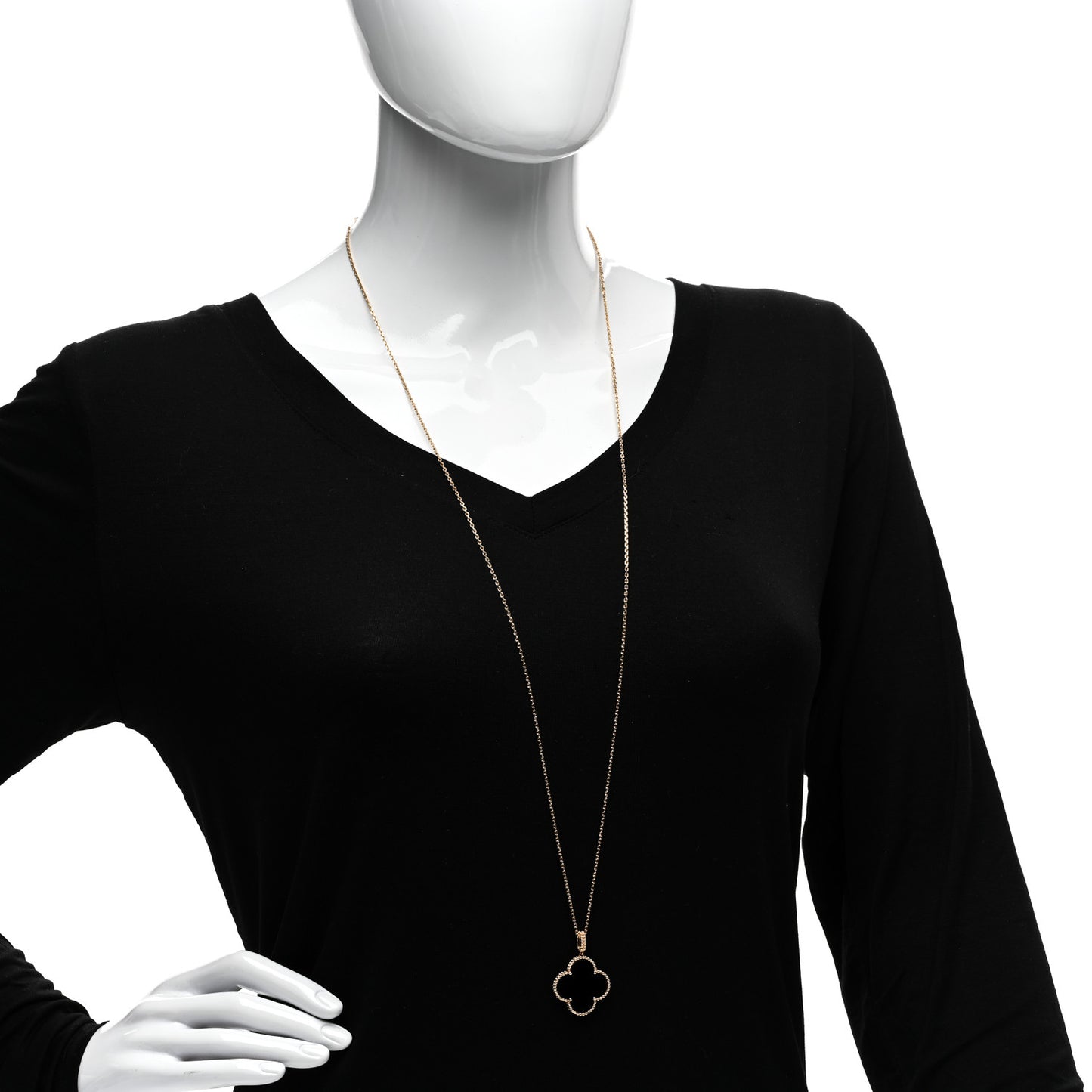 18K Yellow Gold Black Onyx Magic Alhambra Pendant Necklace