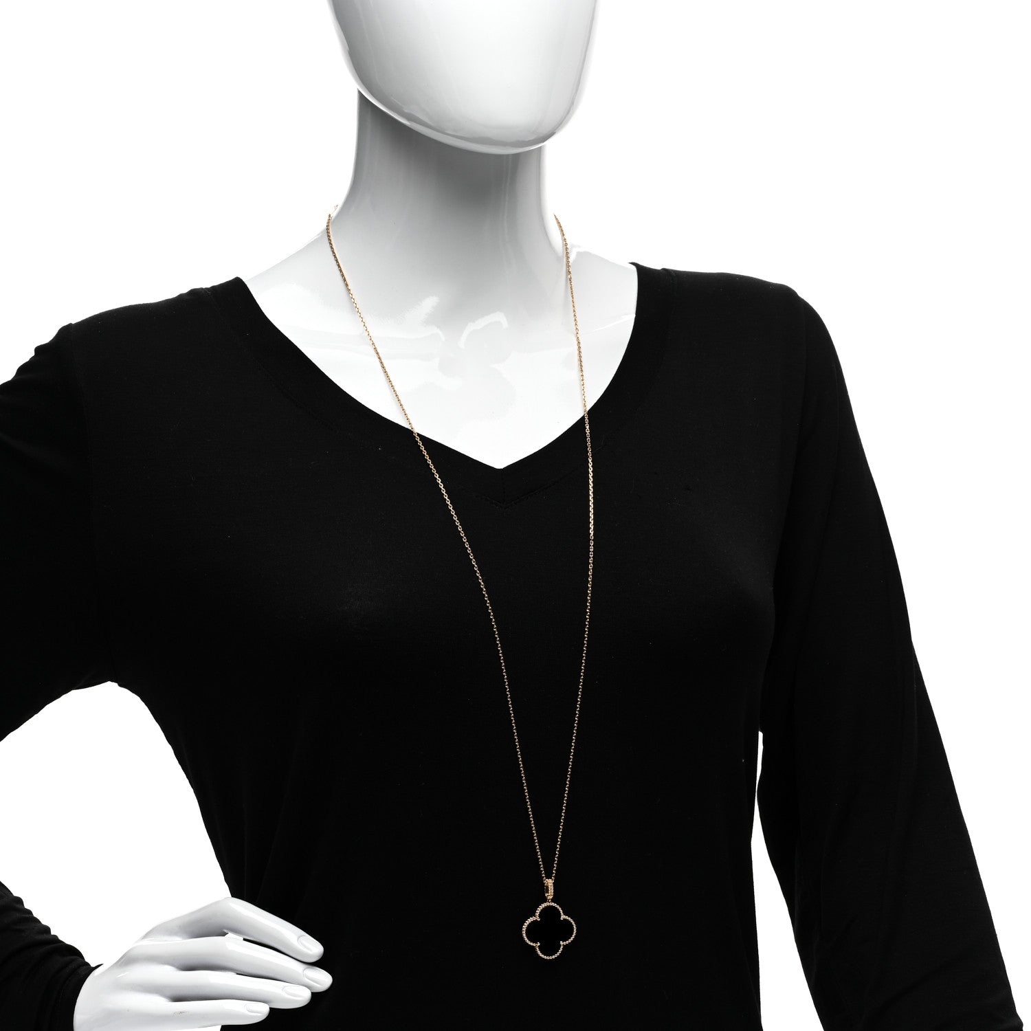 Van Cleef & Arpels 18K Yellow Gold Black Onyx Magic Alhambra Pendant Necklace 2 of 6