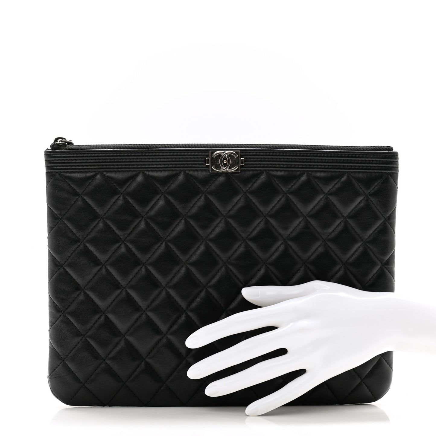 Lambskin Quilted Medium Boy Cosmetic Case Black