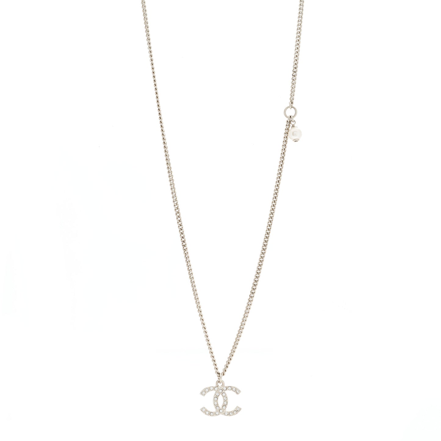 Pearl Crystal CC Pendant Necklace Silver