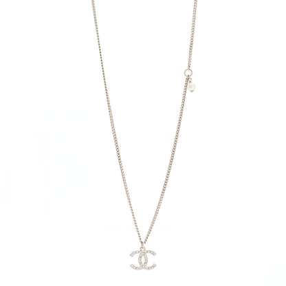 Chanel Pearl Crystal CC Pendant Necklace Silver 1 of 5