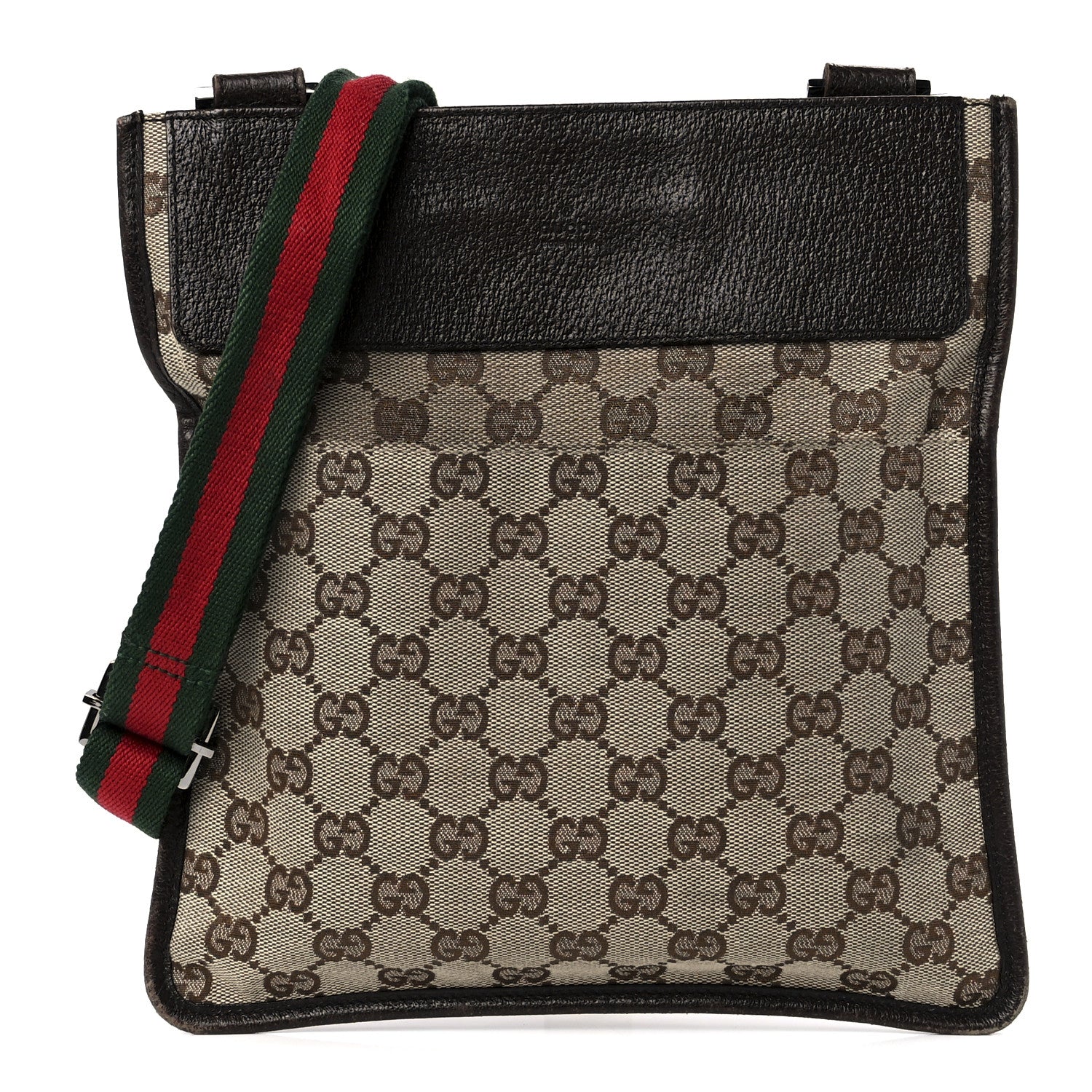 Gucci GG Monogram Web Messenger Crossbody Bag Dark Brown 1 of 16