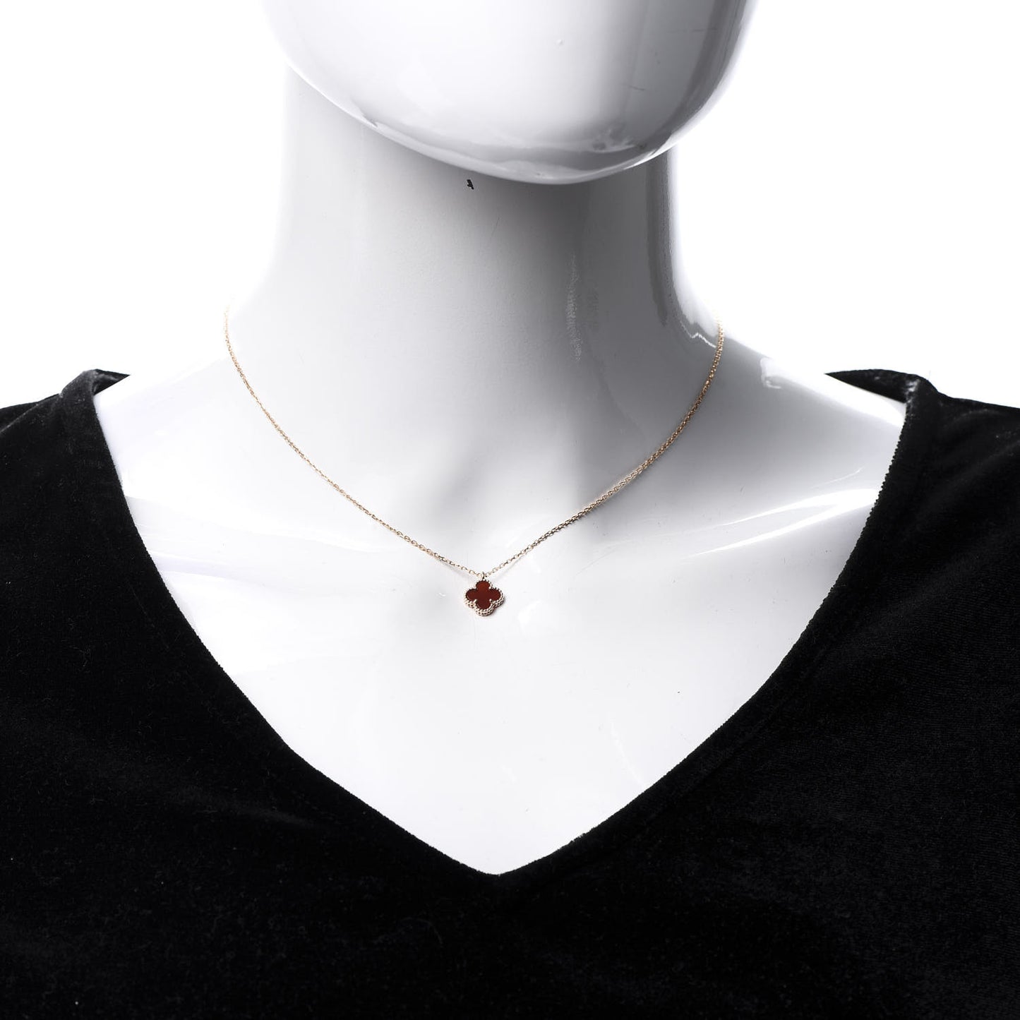 18K Rose Gold Carnelian Sweet Alhambra Pendant Necklace
