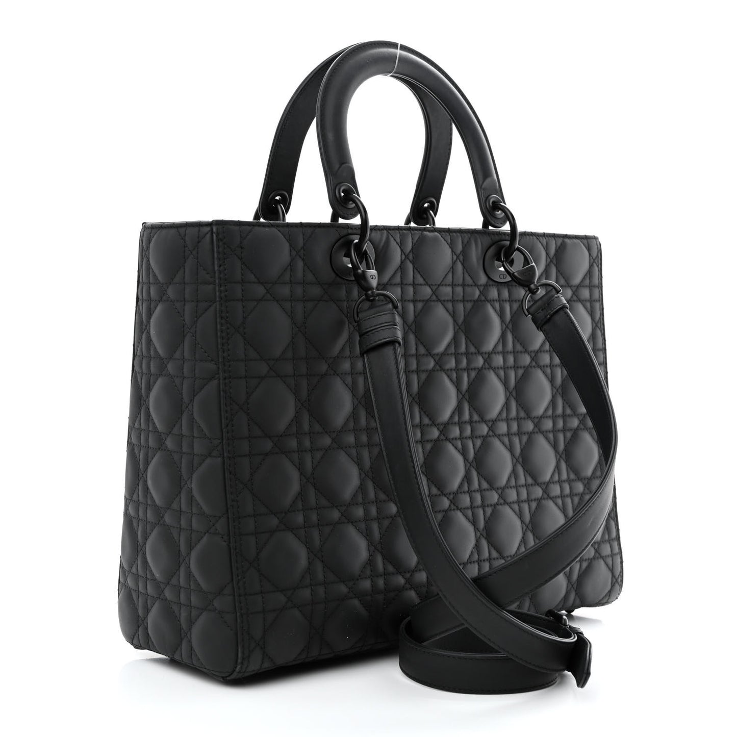 Ultra Matte Calfskin Cannage Large Lady Dior Black
