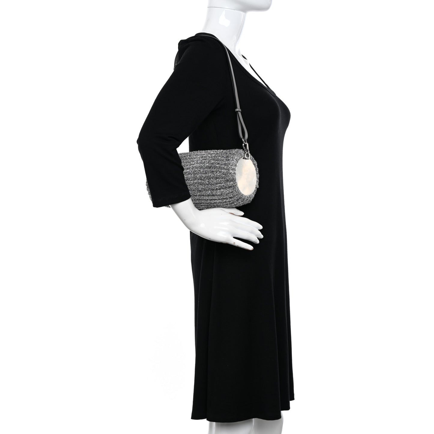 Metallic Lurex Pleated Bracelet Pouch Shoulder Bag Silver