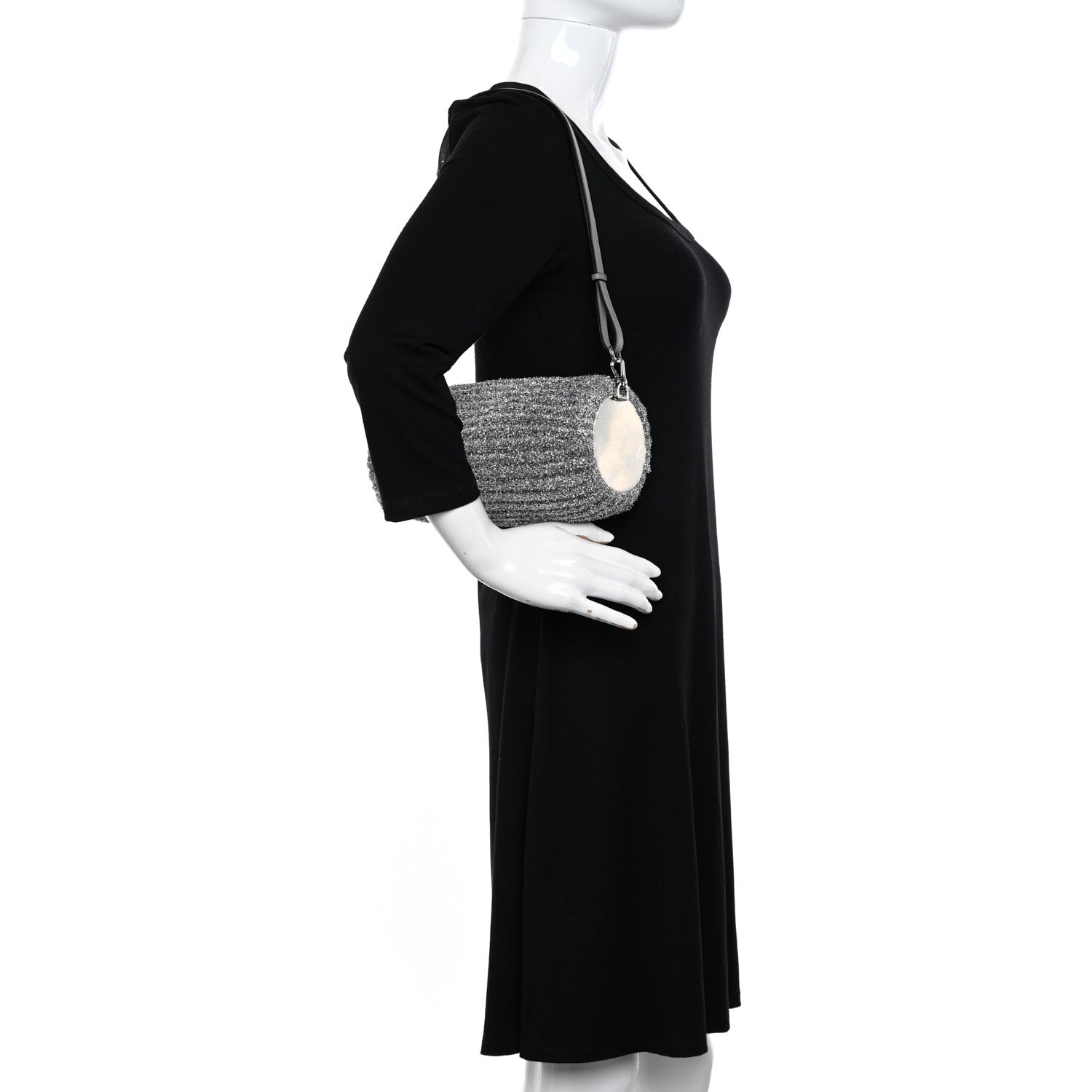 Loewe Metallic Lurex Pleated Bracelet Pouch Shoulder Bag Silver 2 of 9