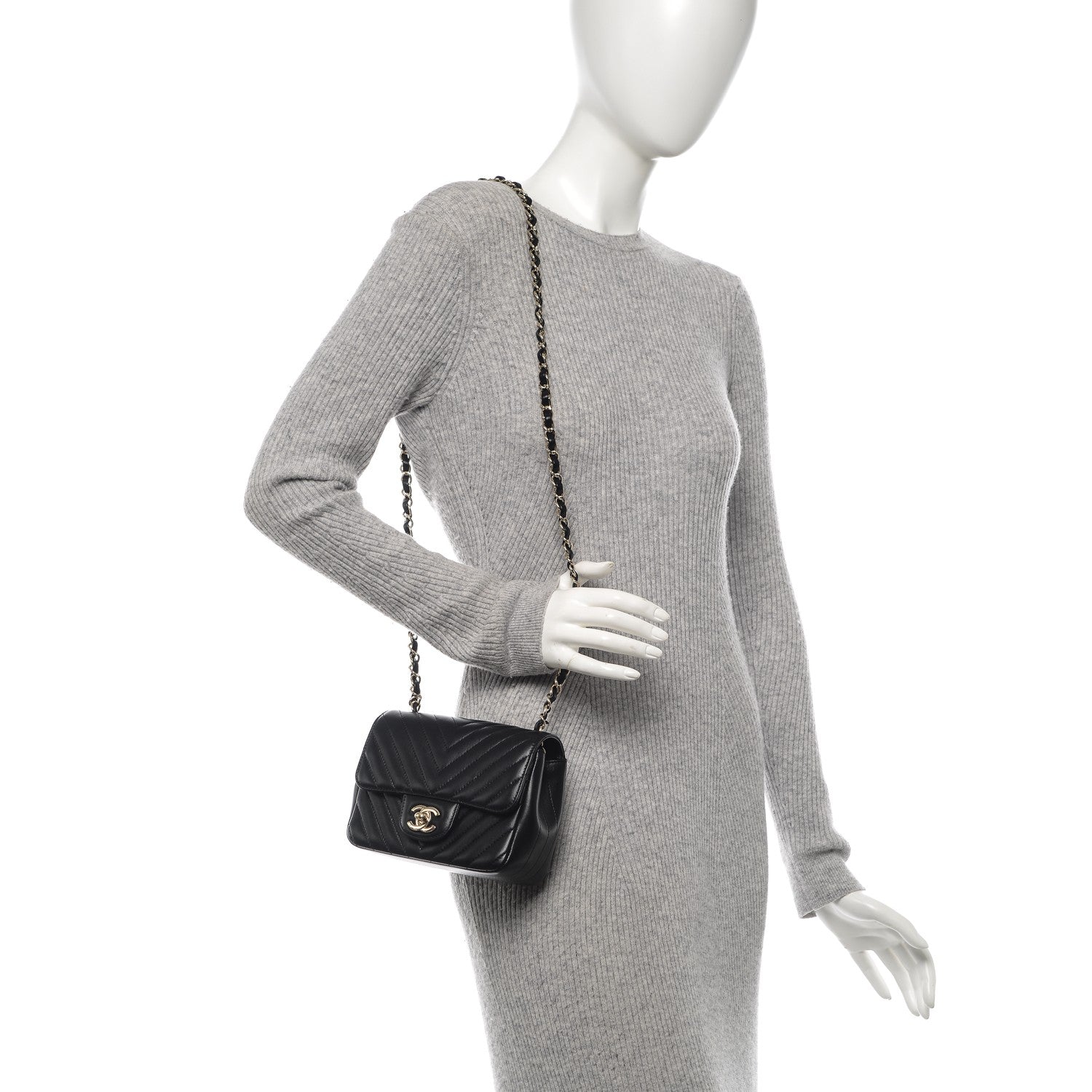 Chanel Lambskin Chevron Quilted Mini Square Flap Black 2 of 7