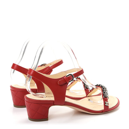Chanel Lambskin CC Pearl Chain Sandals 39 Red 4 of 10