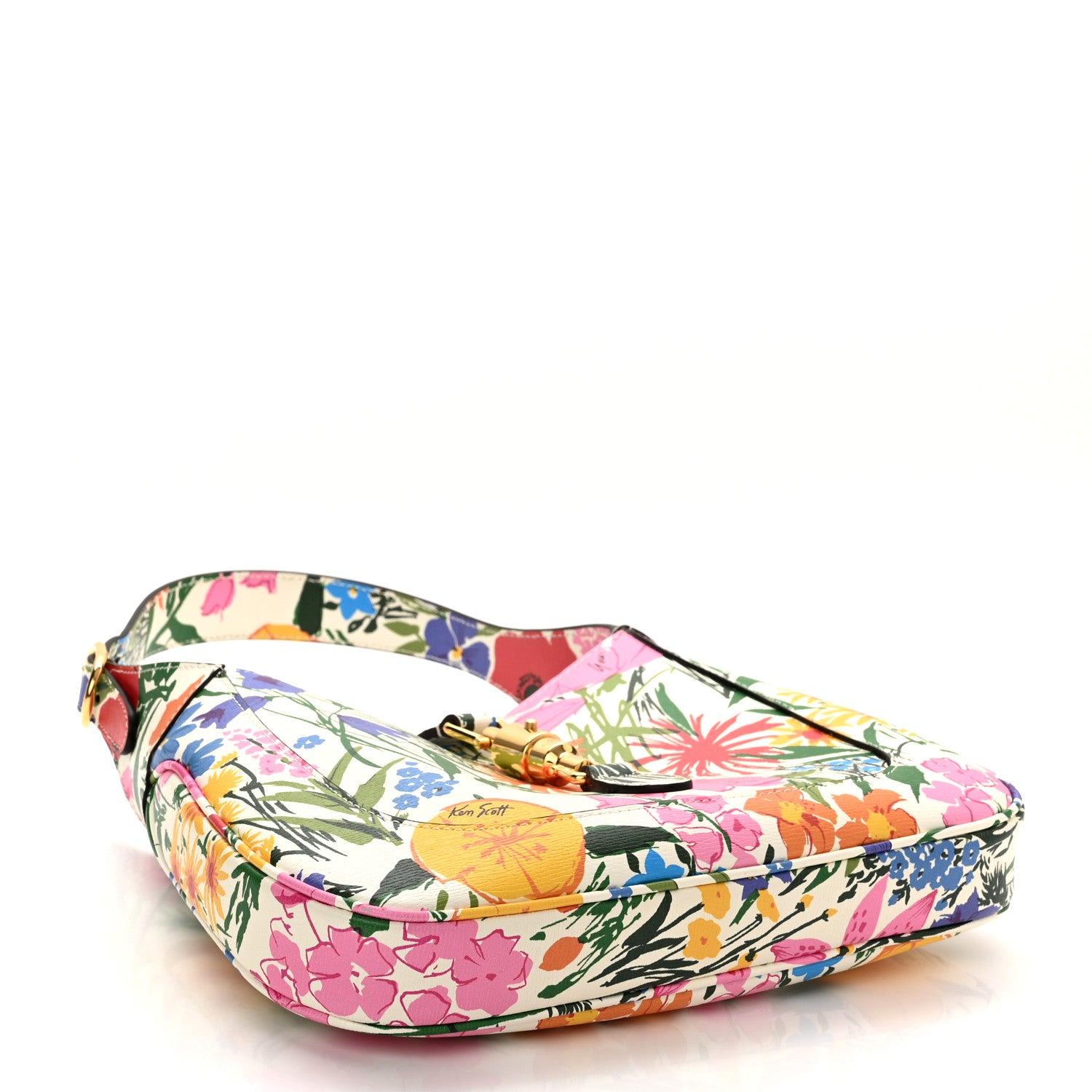 Gucci X KEN SCOTT New Shangai Calfskin Jardin D'Avril Floral Print Small Jackie 1961 Hobo Ivory Pink 4 of 11