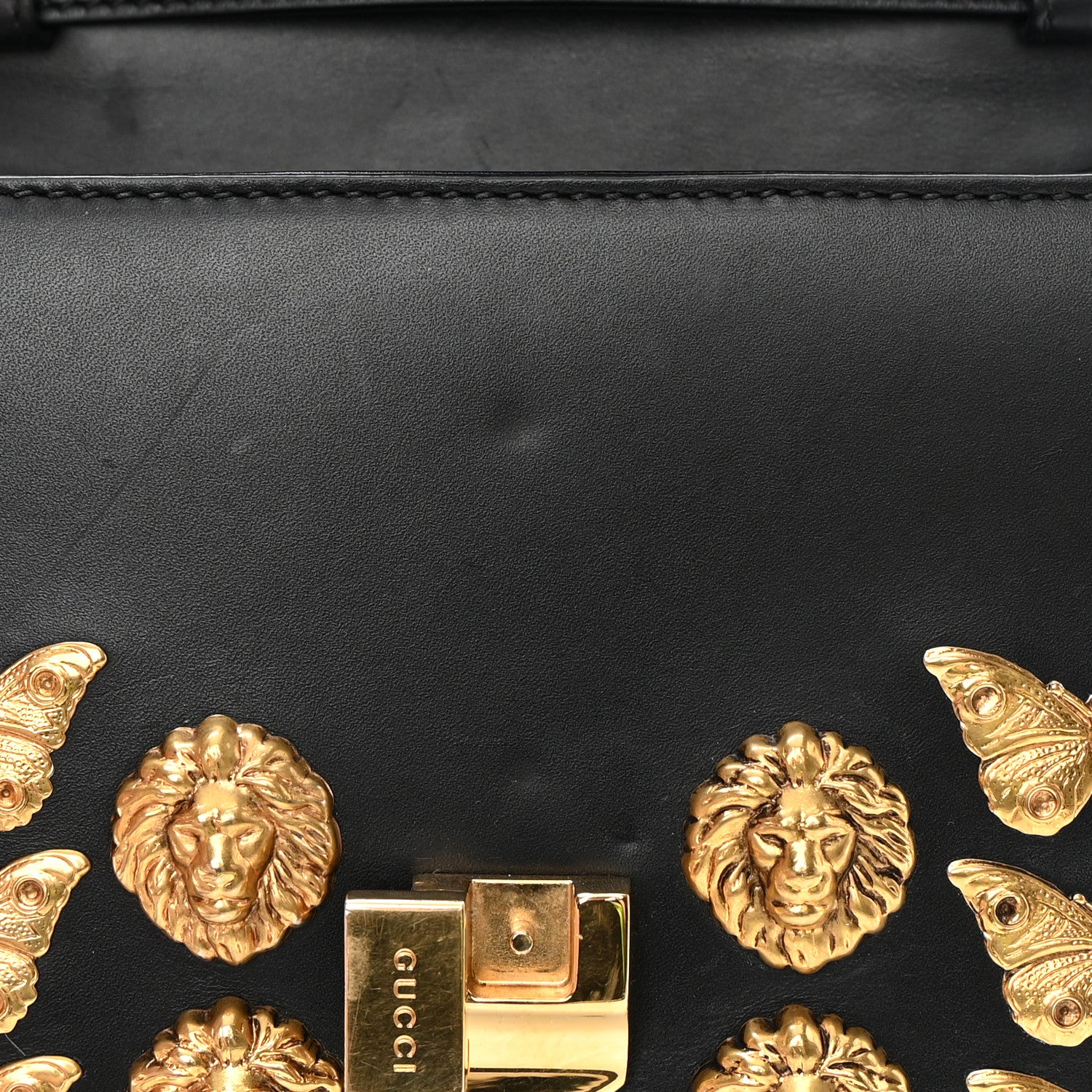Gucci Calfskin Animal Studs Mini Sylvie Top Handle Bag Black 11 of 20