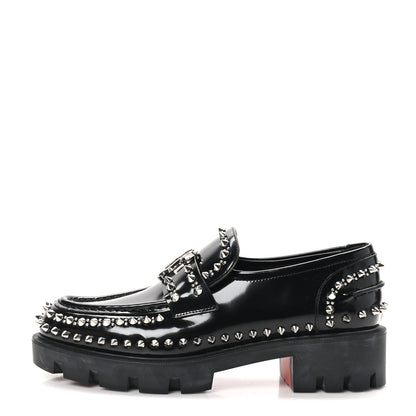 Christian Louboutin Calfskin Abrasivato Spike Womens Loafers 38.5 Black 1 of 9