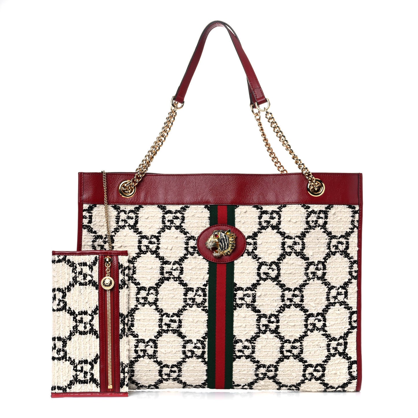 Tweed GG Monogram Large Rajah Chain Tote White Black Romantic Cherry