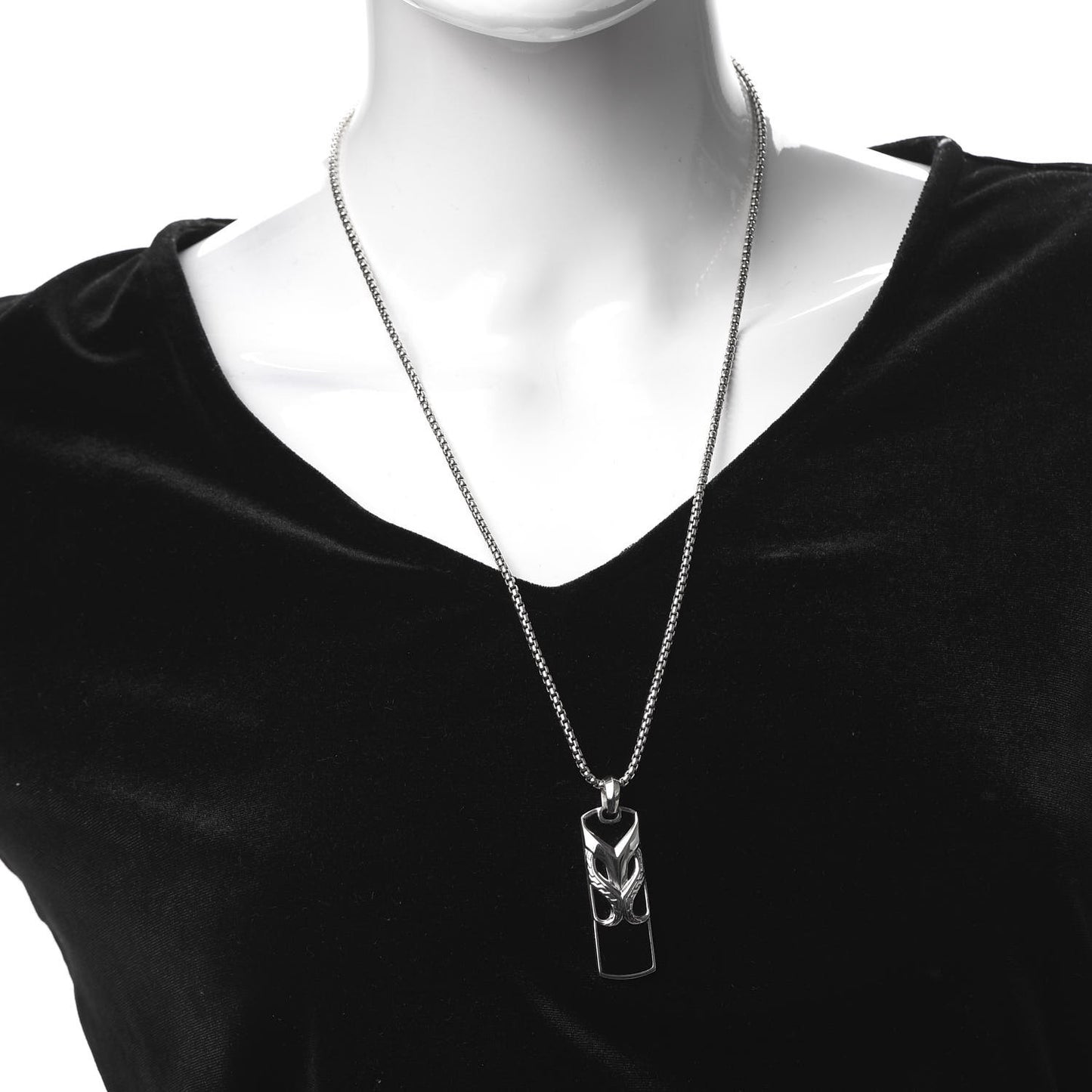 Sterling Silver Black Onyx Asli Dog Tag Pendant Necklace