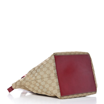 Gucci GG Monogram Medium Web Handle Bucket Tote Red White 4 of 11