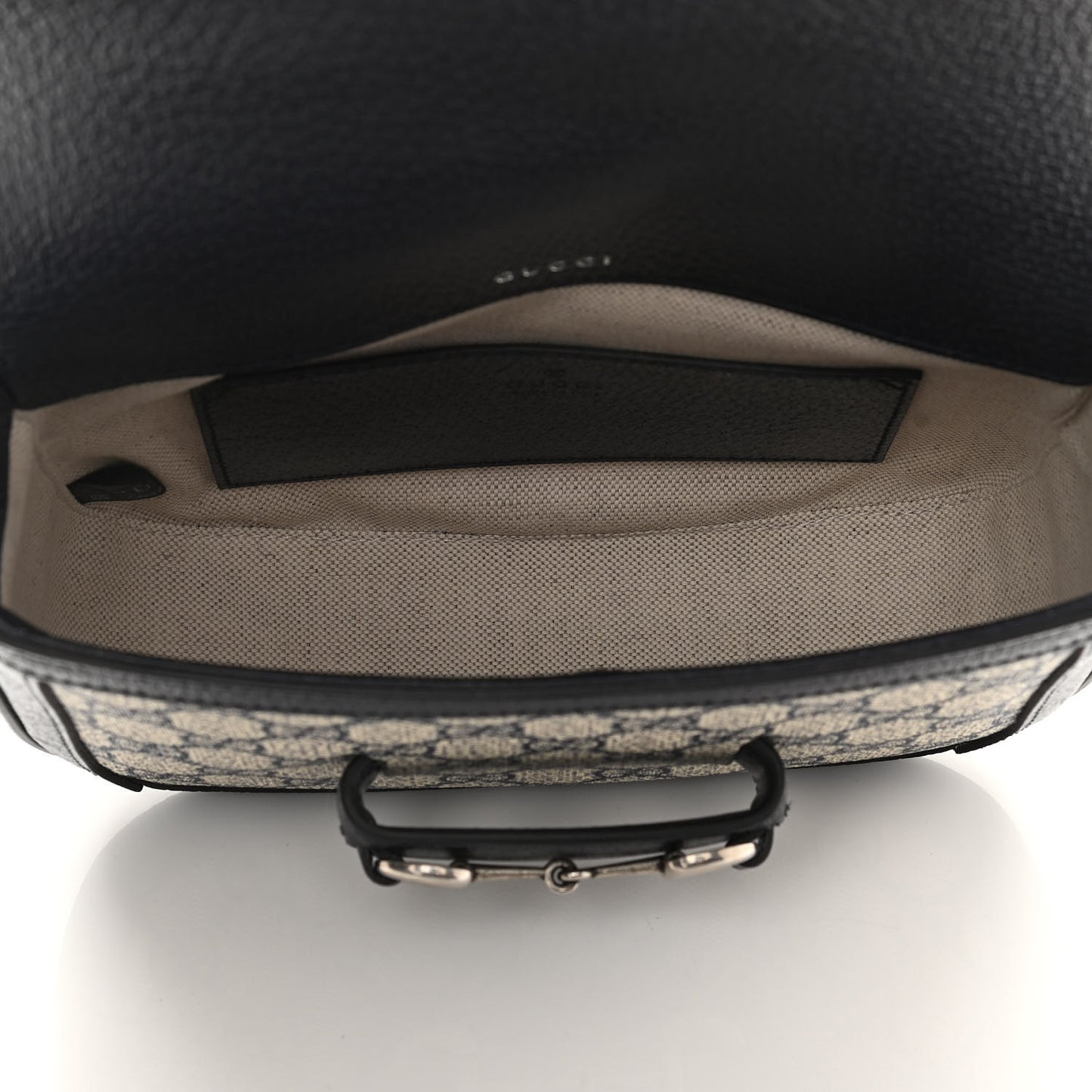 GG Supreme Monogram Textured Dollar Calfskin Web Mini Horsebit 1955 Shoulder Bag Beige Blue