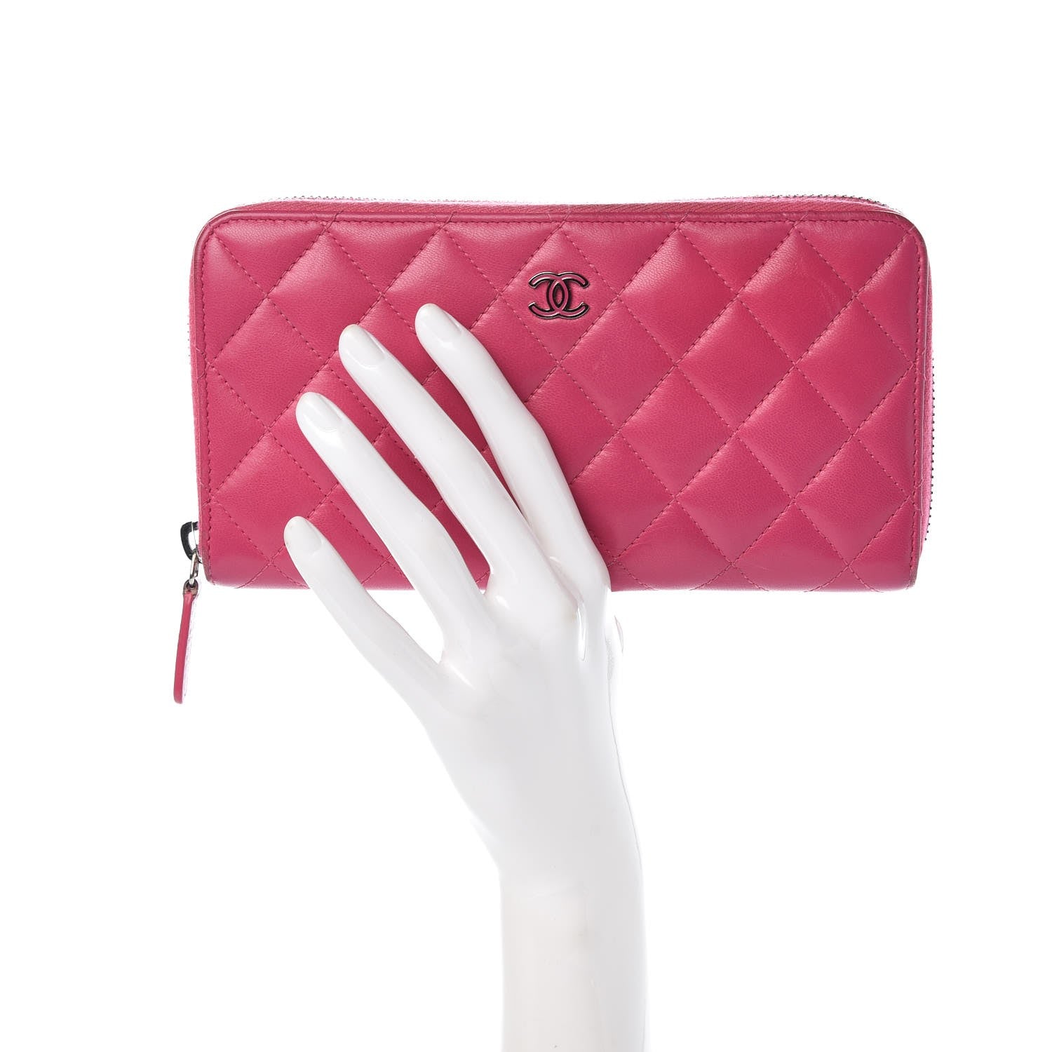 Chanel Lambskin Quilted Large Gusset Zip Around Wallet Pink 2 of 15