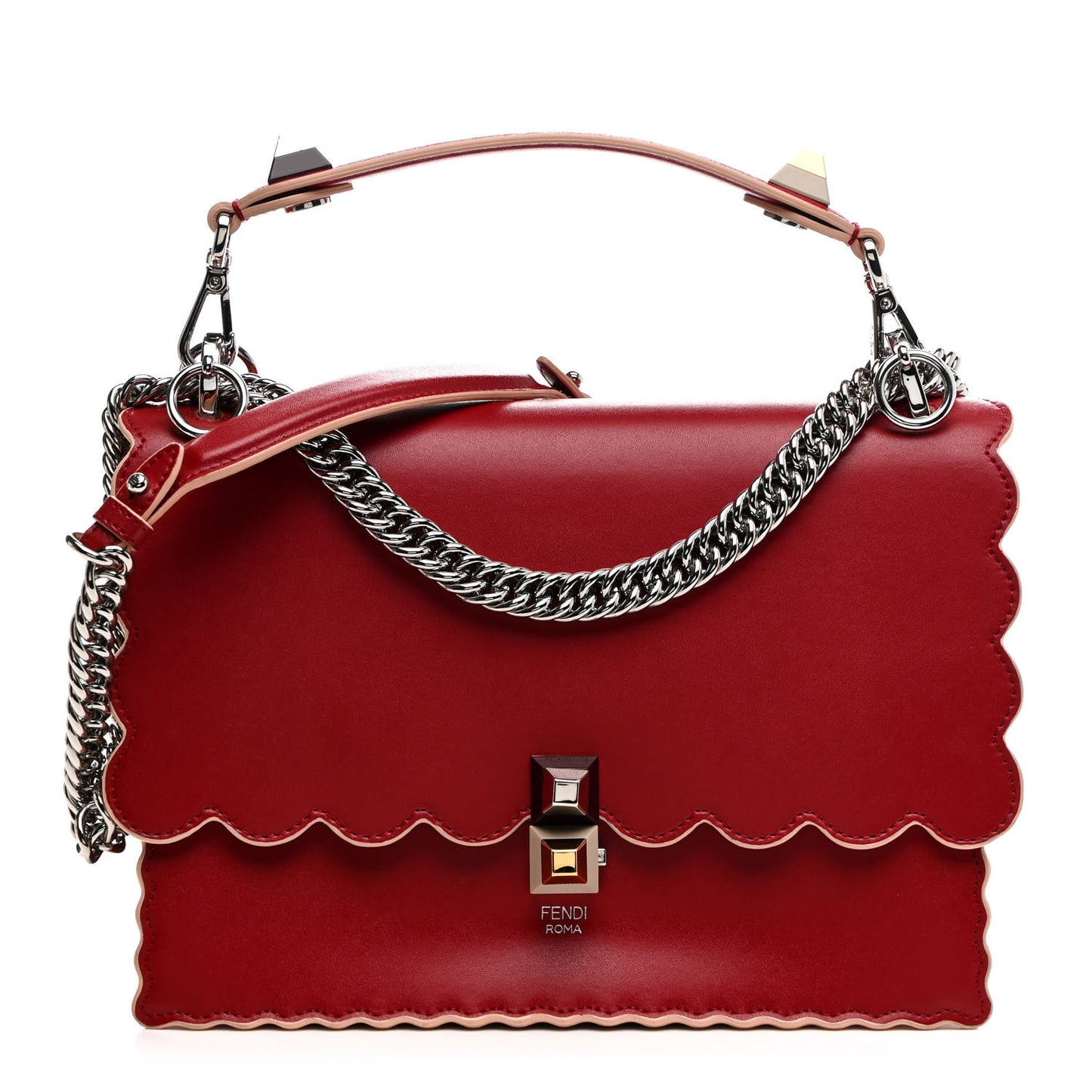 Vitello Liberty Scalloped Studded Kan I Shoulder Bag Fragola