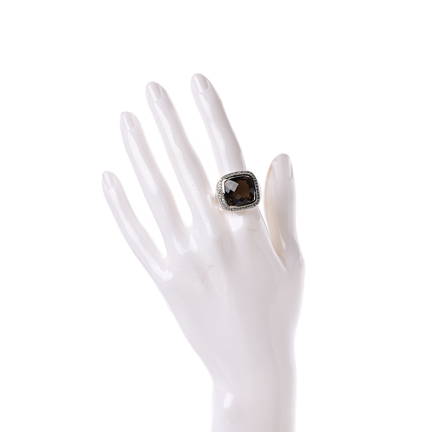 David Yurman Sterling Silver 18K Yellow Gold Diamond Smoky Quartz 14mm Albion Statement Ring 54 7 2 of 6