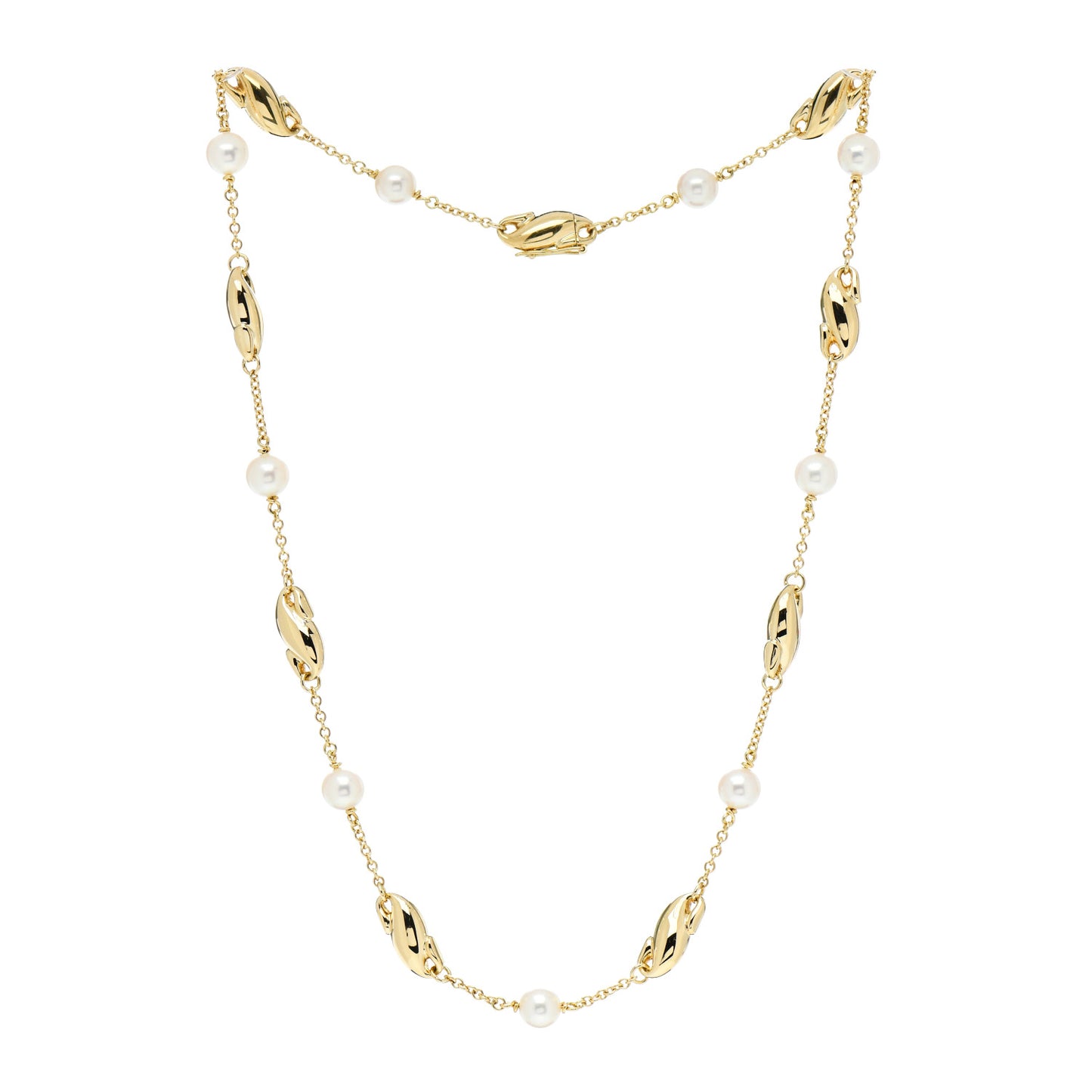 18K Yellow Gold Pearl Elsa Peretti Scroll Swirl Necklace