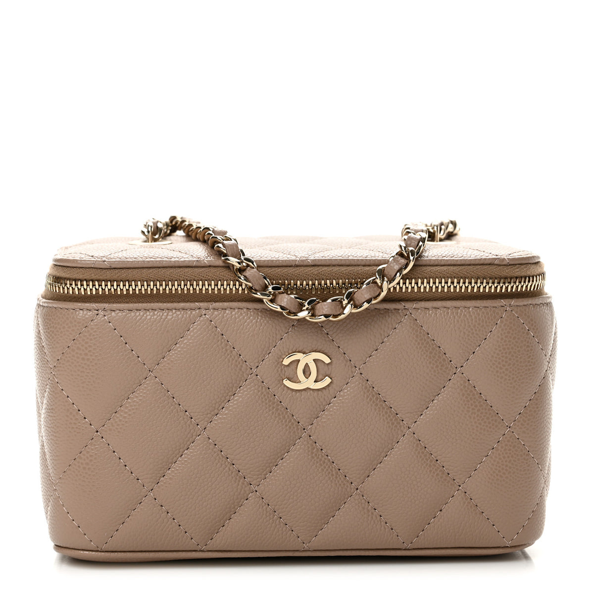 Chanel Caviar Quilted Small Vanity Case With Chain Dark Beige 1 of 10