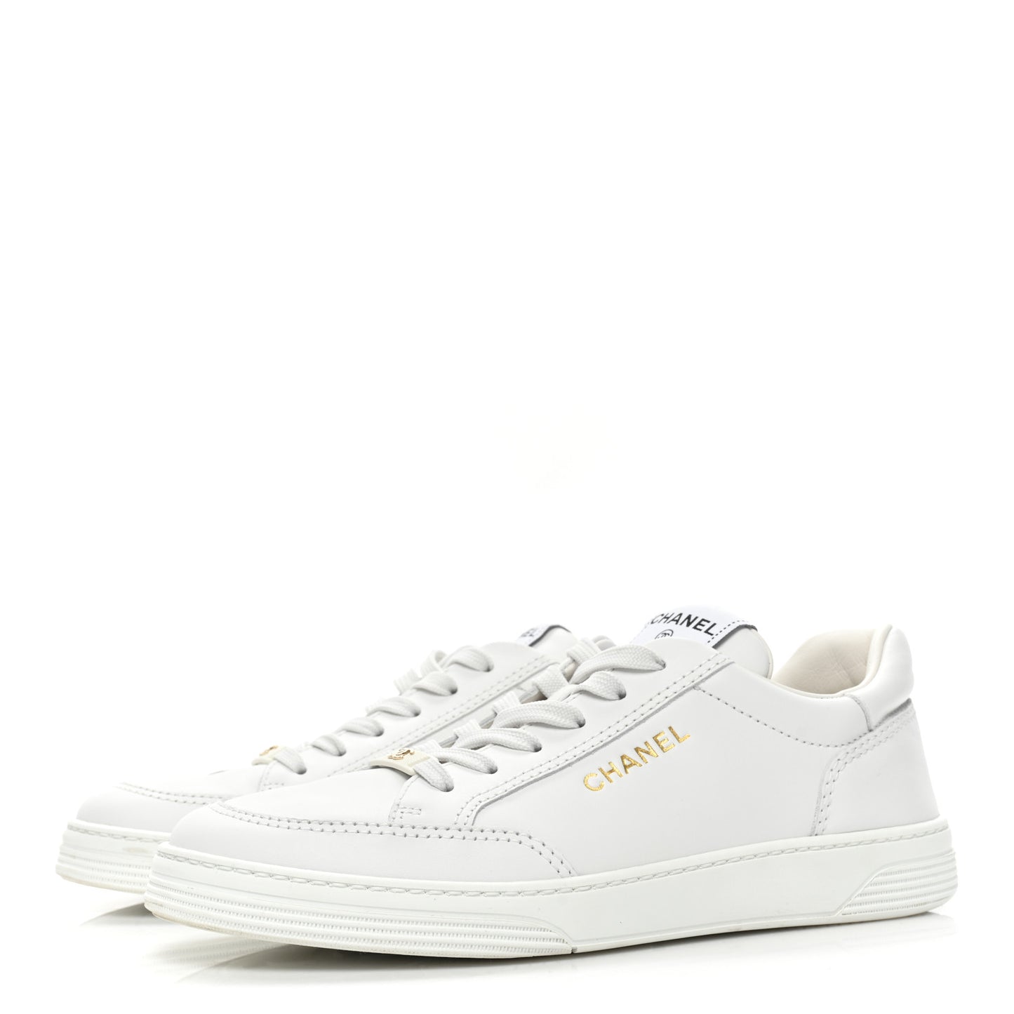 Calfskin Womens CC Logo Sneakers 39 White