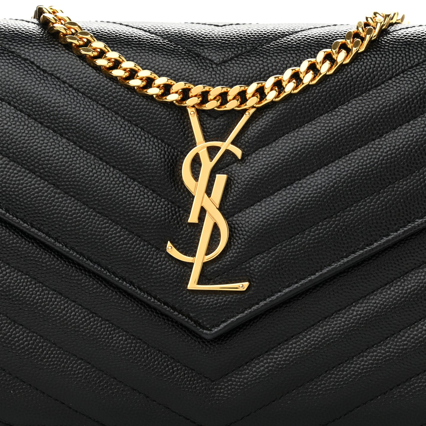 Grain De Poudre Matelasse Chevron Monogram Chain Wallet Black