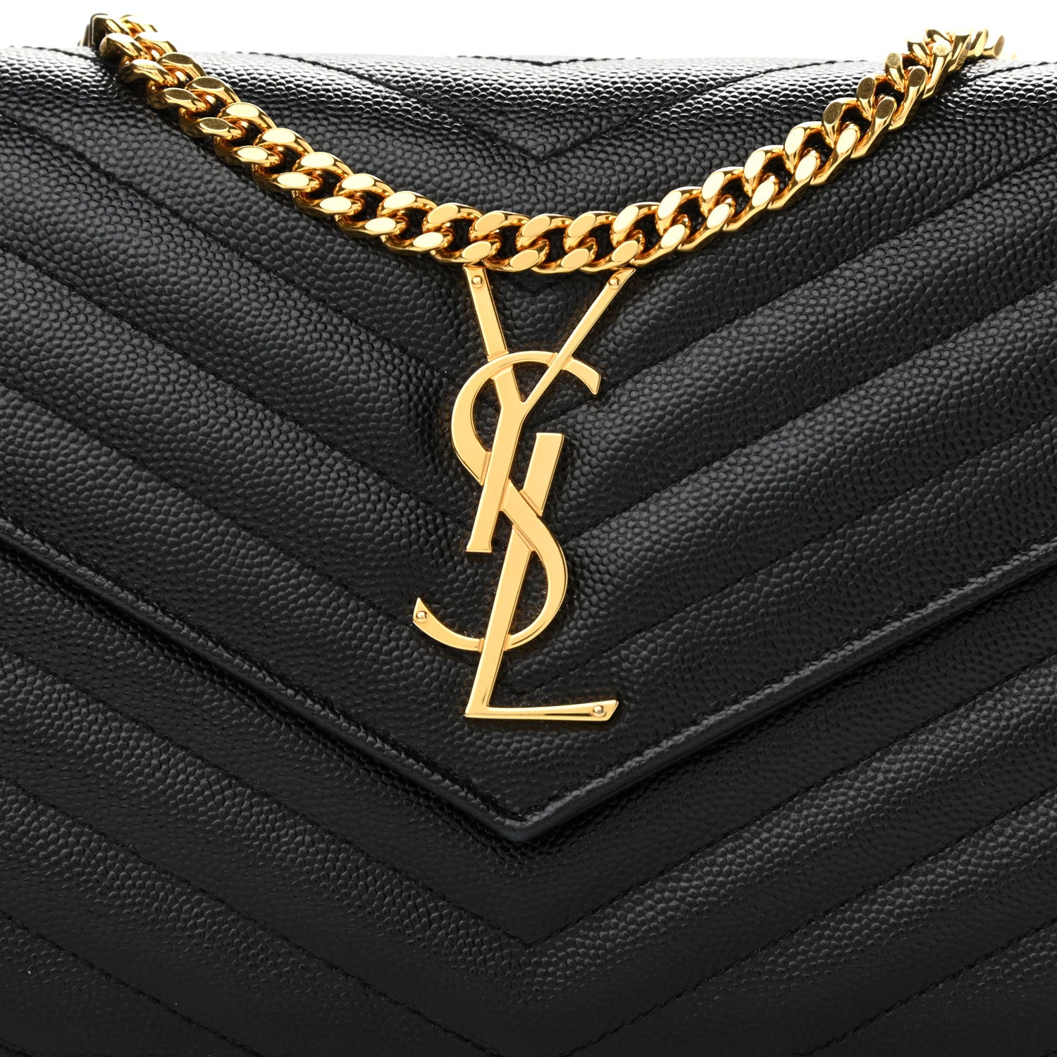 Saint Laurent Grain De Poudre Matelasse Chevron Monogram Chain Wallet Black 7 of 10
