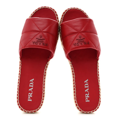Prada Nappa Logo Quilted Espadrille 20mm Slide Sandals 38 Red 2 of 12