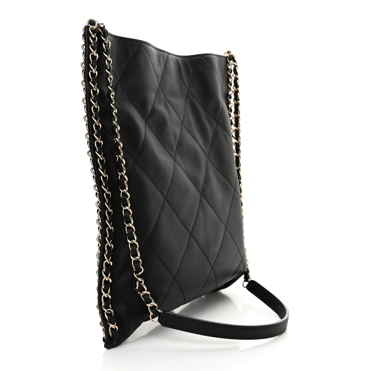 Chanel Calfskin Quilted Chain Flat Tote Black 3 of 11