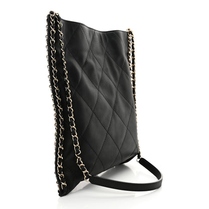 Chanel Calfskin Quilted Chain Flat Tote Black 3 of 11