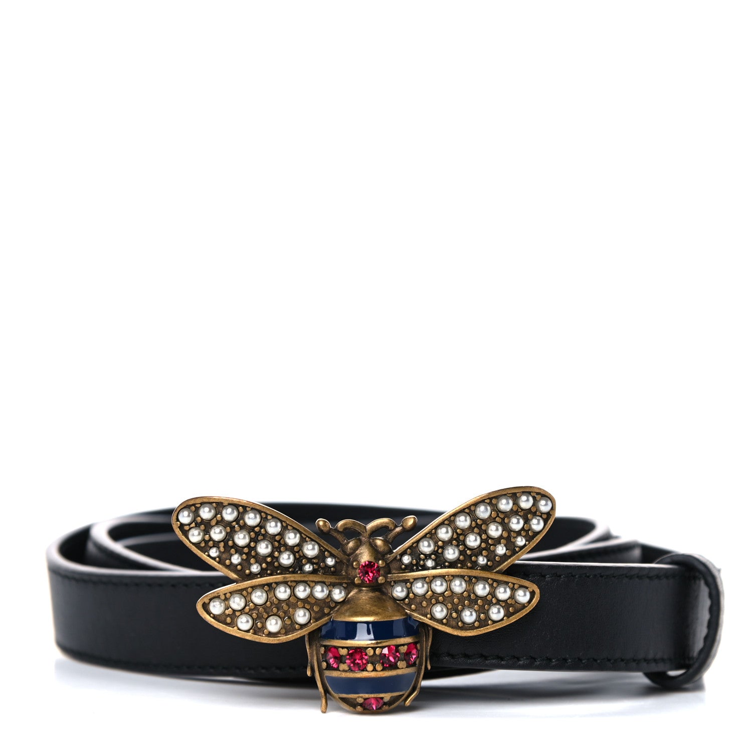 Gucci Calfskin Queen Margaret Bee Belt 85 34 Black 1 of 7