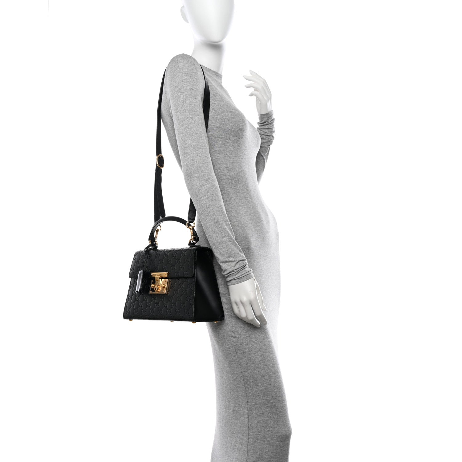 Gucci Guccissima Signature Small Padlock Top Handle Bag Black 2 of 13