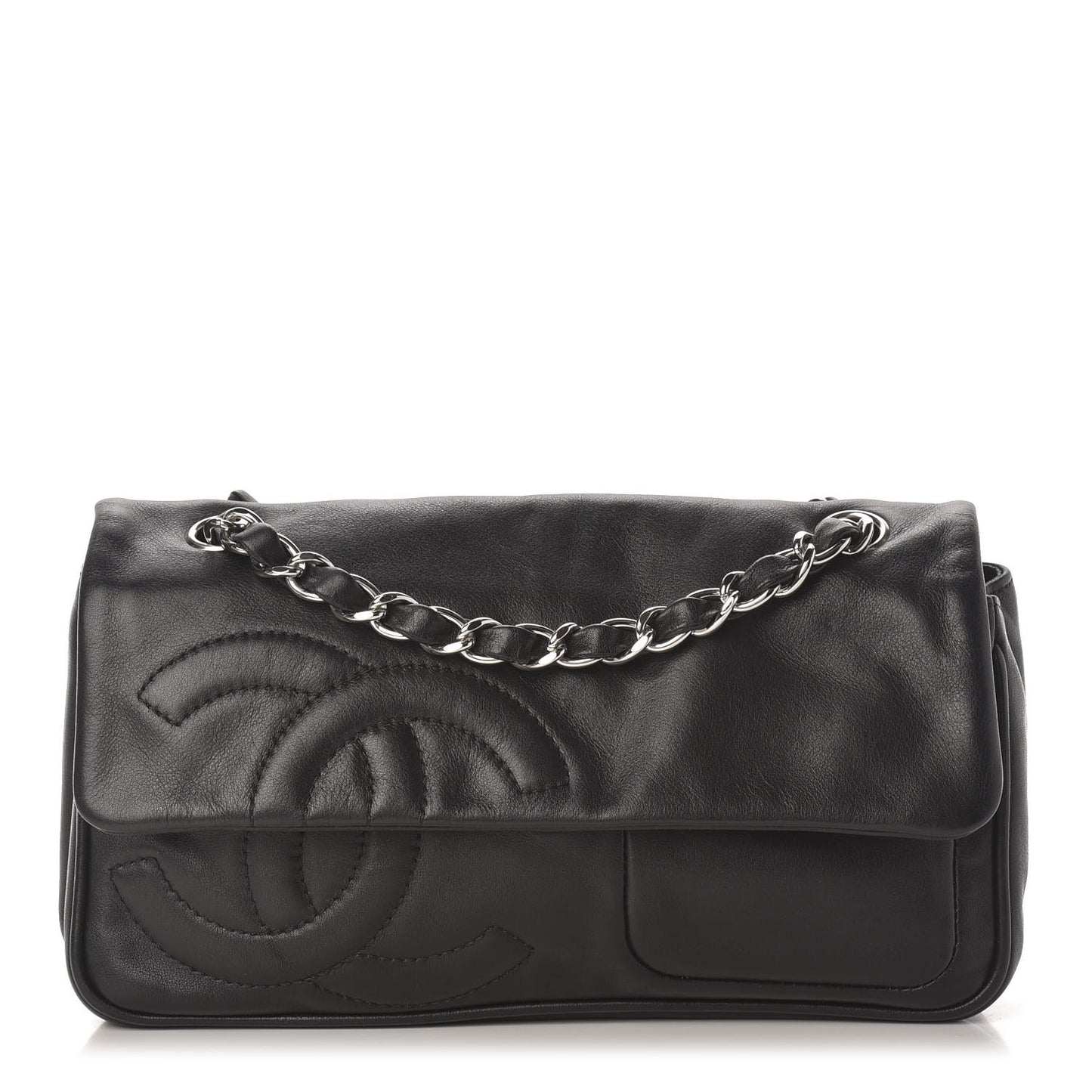 Calfskin Diagonal Ligne Medium Flap Black