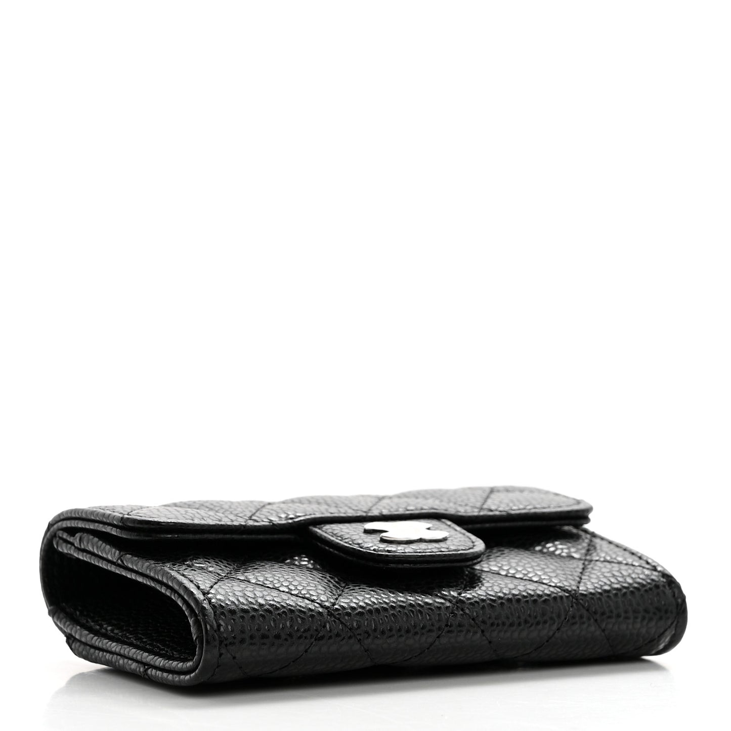 Caviar Quilted Flap Card Holder Wallet Black