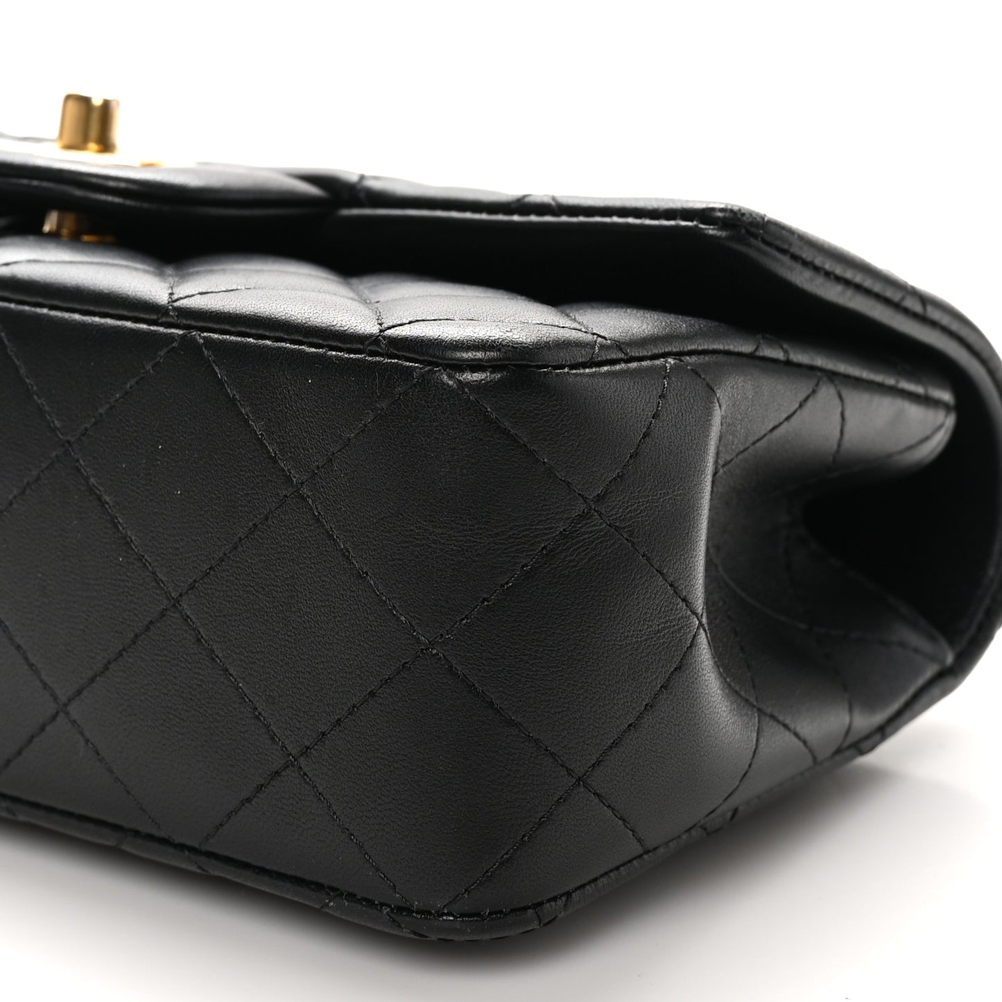 Lambskin Quilted Mini Top Handle Rectangular Flap Black