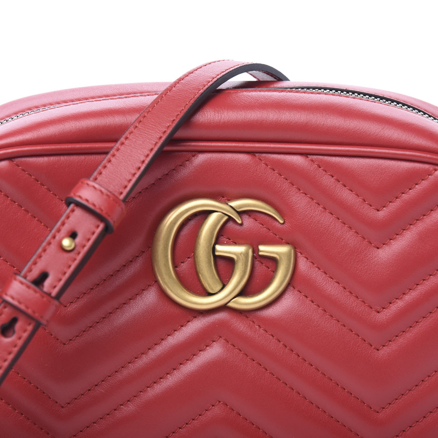 Gucci Calfskin Matelasse Small GG Marmont Chain Shoulder Bag Hibiscus Red 9 of 10
