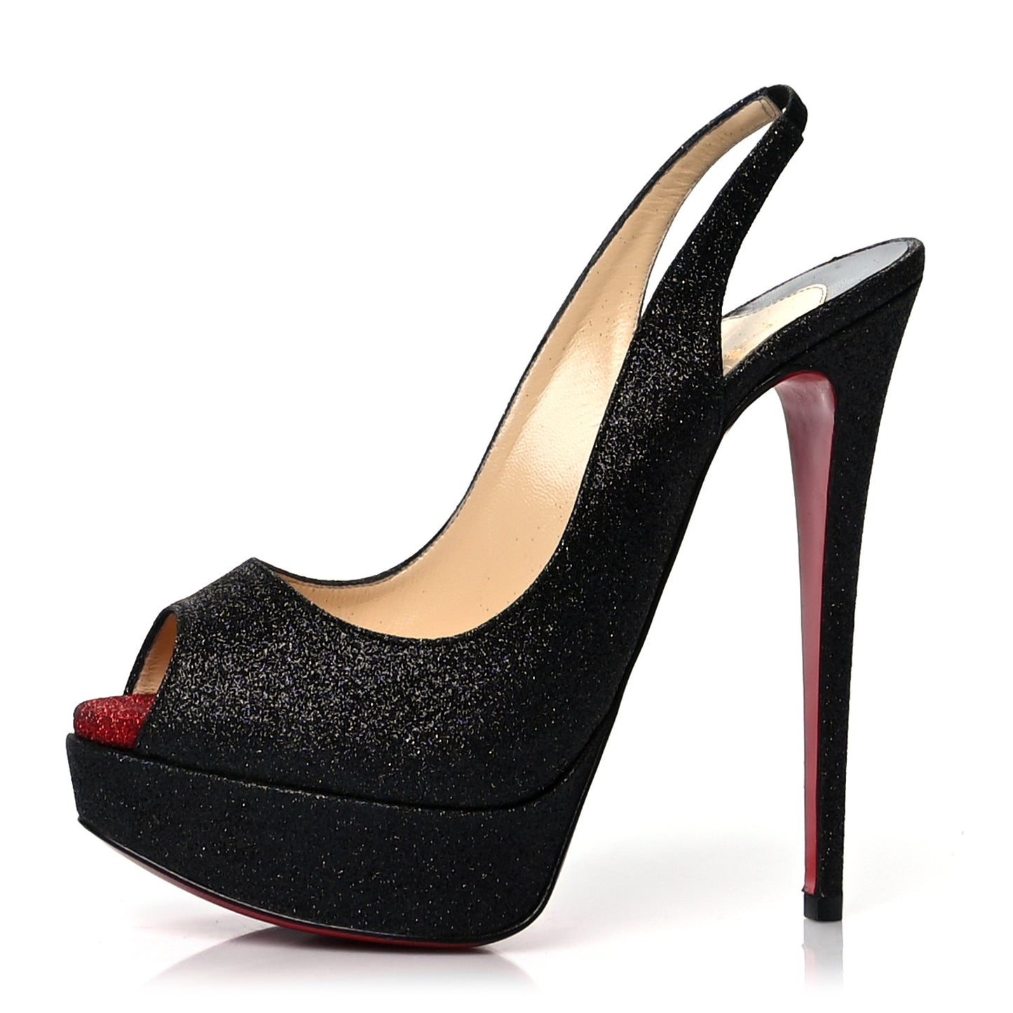 Glitter Lady Peep Sling 150 Pumps 38 Black Red