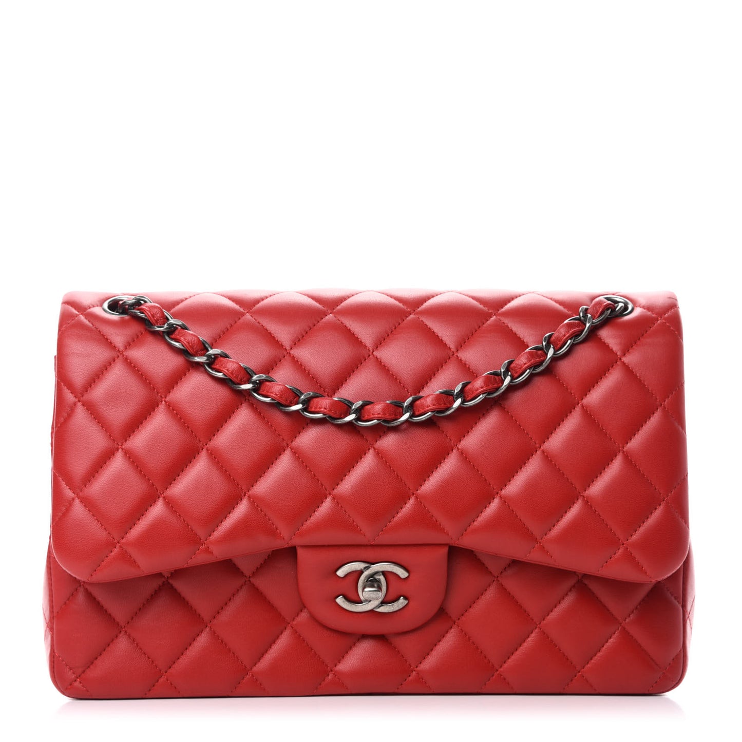 Lambskin Quilted Jumbo Double Flap Red