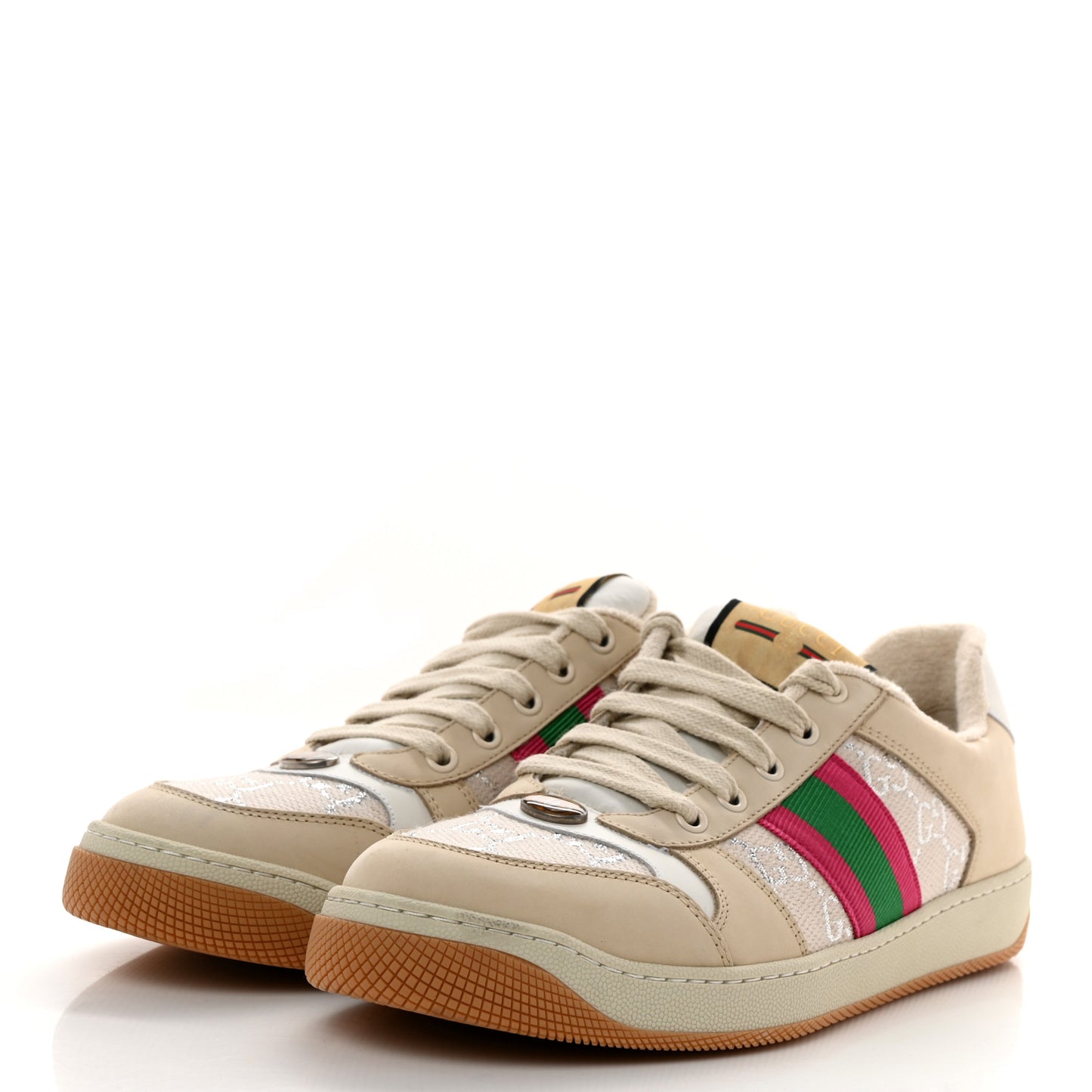 Lame GG Monogram Nubuck Web Screener Sneakers Gardenia Silver Dusty 40 Milk White
