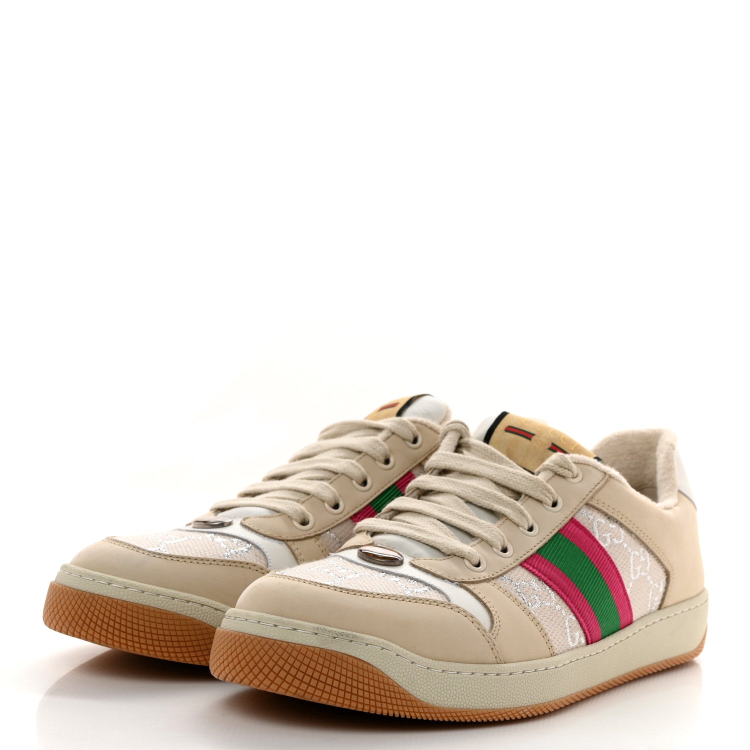 Gucci Lame GG Monogram Nubuck Web Screener Sneakers Gardenia Silver Dusty 40 Milk White 3 of 10