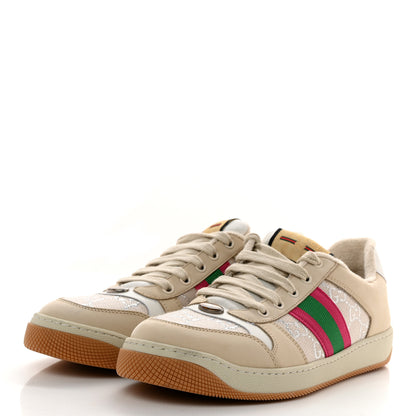 Gucci Lame GG Monogram Nubuck Web Screener Sneakers Gardenia Silver Dusty 40 Milk White 3 of 10
