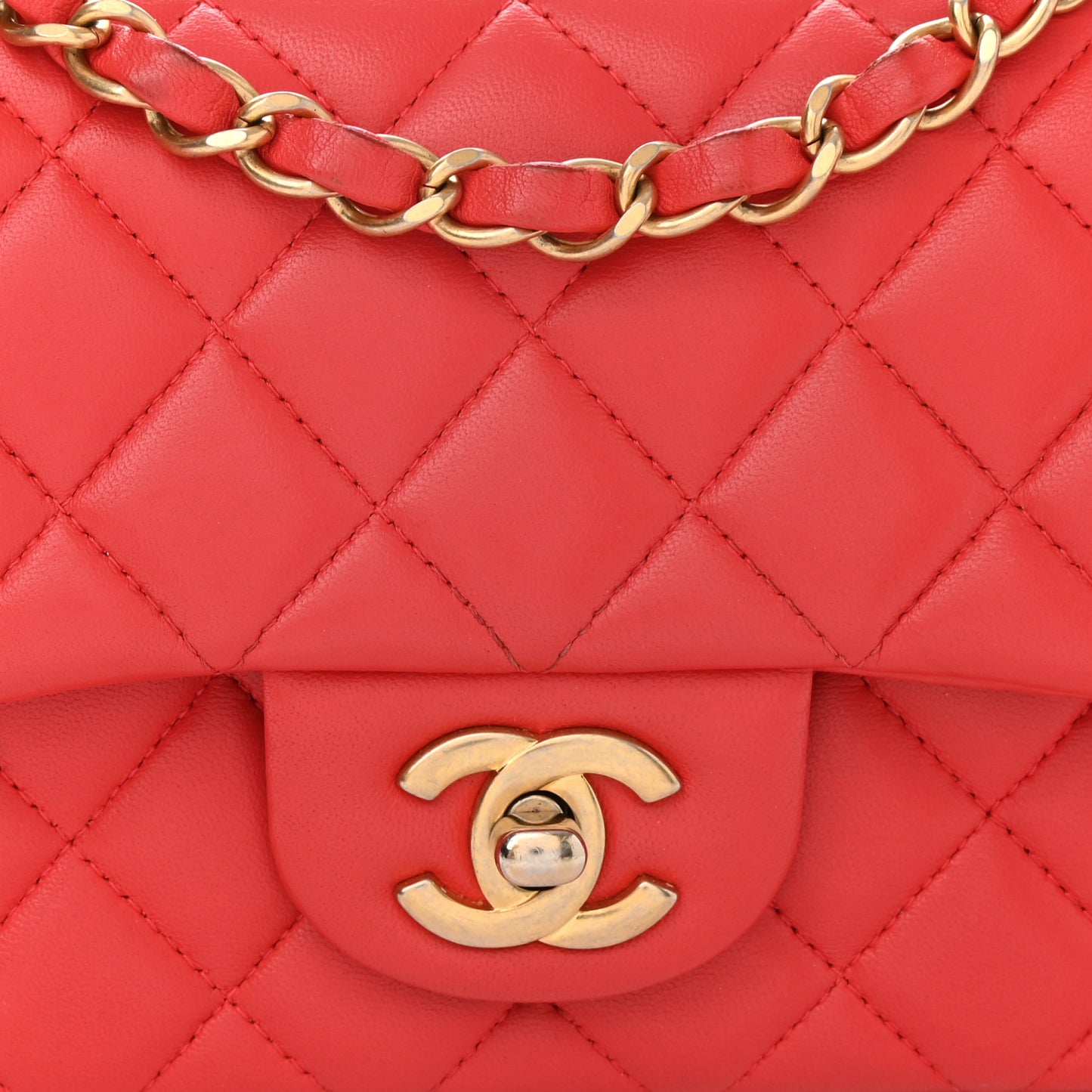 Lambskin Quilted Mini Rectangular Flap Red